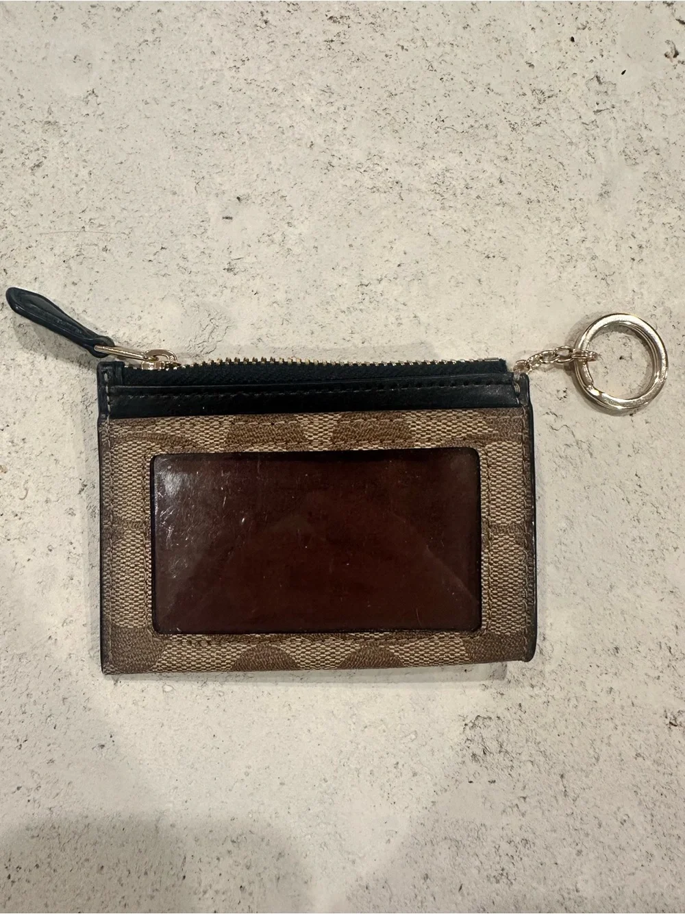 Coach Brown & Black Signature Card Case with Keyring